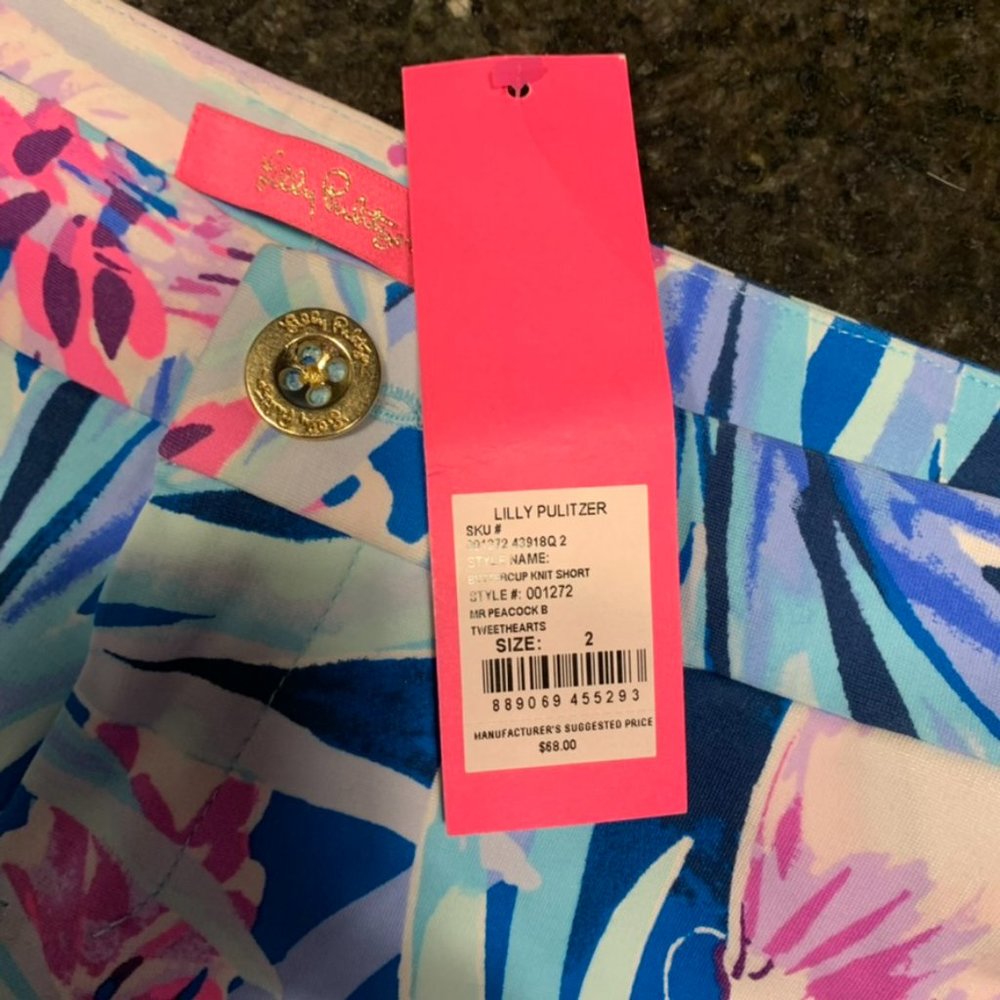 NWT Lilly Pulitzer Buttercup Knit Shorts Scalloped in Mr. Peacock Size 2 - Flaw! - Picture 3 of 5